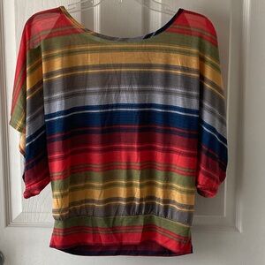 Color Swatch Colorful Striped Top Size M Coral Blue Yellow Gray Green Burgundy